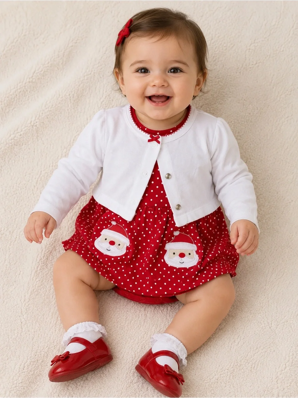 Carter's Red & White Santa Polka-Dot Baby Dress One-Piece with Cardigan